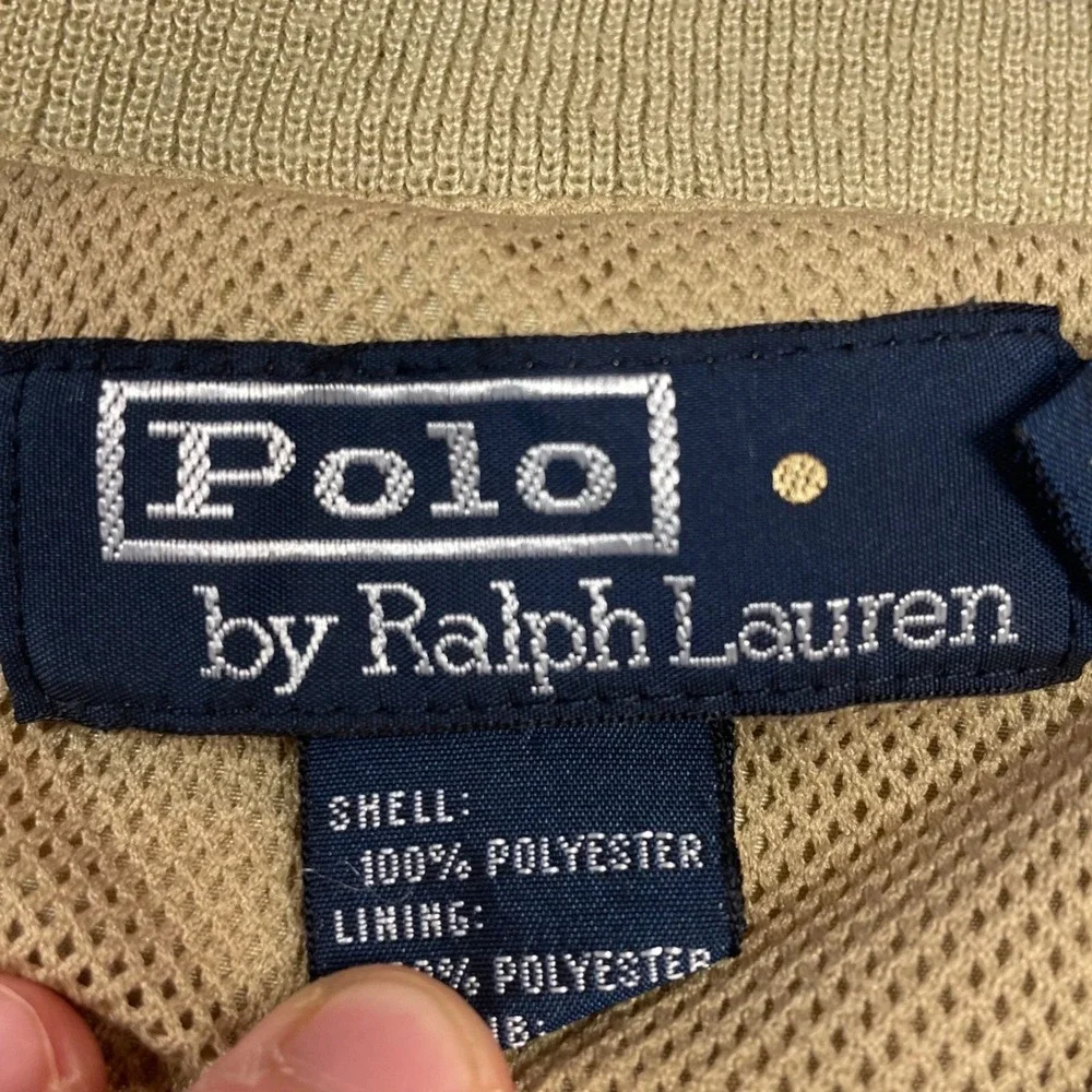 VTG Polo Ralph Lauren Pullover Jacket Men L Tan Short Sleeve Golf Y2K Preppy EUC